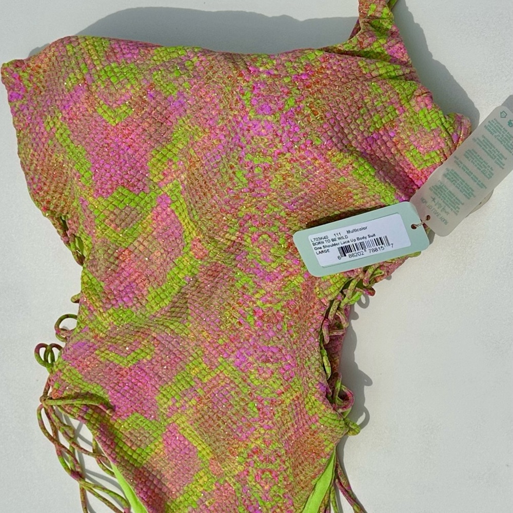 NWT Luli Fama Born To Be Wild Lace Up One Piece Swimsuit - Size Large